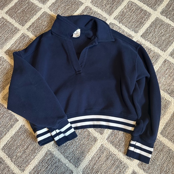 aerie Tops - Aerie OFFLINE Navy and White Coastal Cropped Sweatshirt